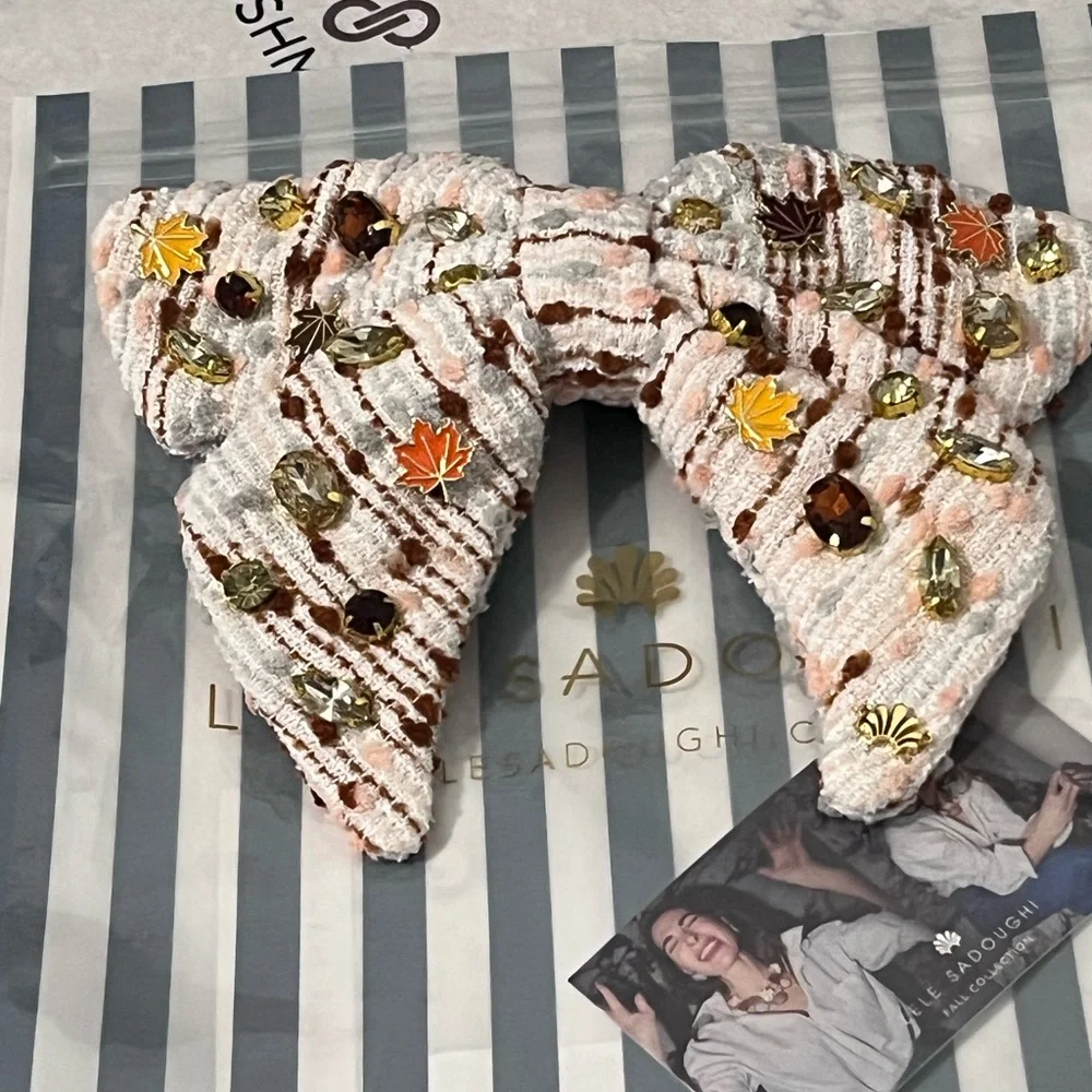 LELE SADOUGHI AUTUMN BOUCLE FALLING LEAVES CRYSTAL BOW BARRETTE